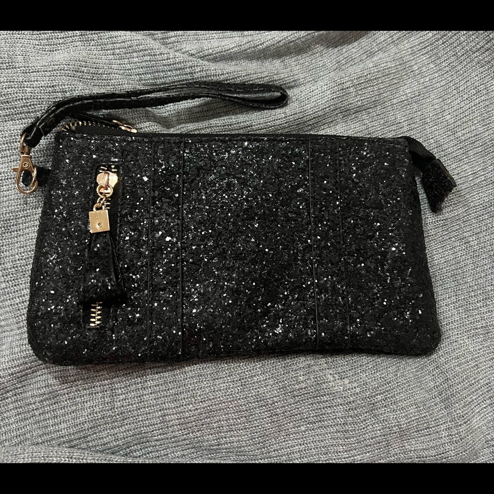 Boutique Black Sparkly Wristlet with Gold Details